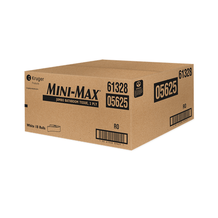 Mini-Max Jumbo Bathroom Tissue Roll - 2 Ply, White, 750, 18 Rolls/Case