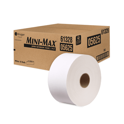 Mini-Max Jumbo Bathroom Tissue Roll - 2 Ply, White, 750, 18 Rolls/Case