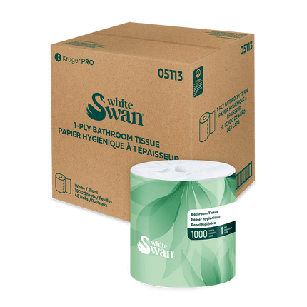 White Swan Bathroom Tissue - 1-Ply, 48 Rolls/Case, 1000 Sheets/Roll, Made in Canada