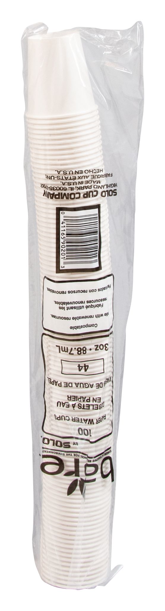 Bare® by Solo® Eco-Forward® Pre-Treated Paper Cold Water Cups, 3oz, White, 5000/Case