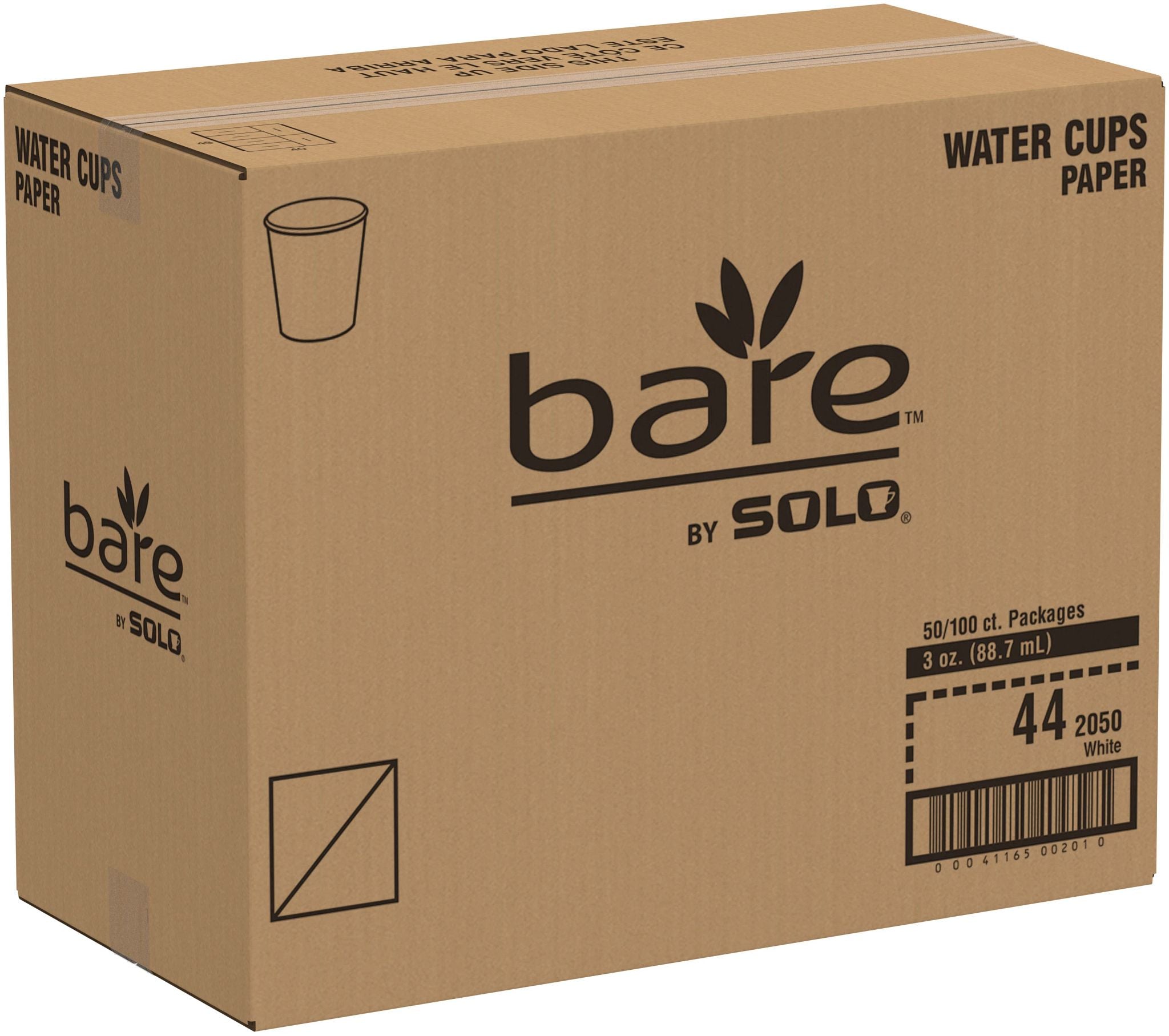 Bare® by Solo® Eco-Forward® Pre-Treated Paper Cold Water Cups, 3oz, White, 5000/Case