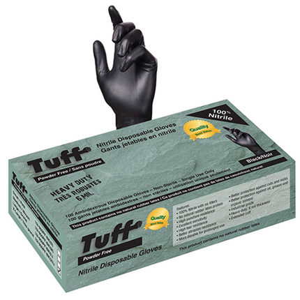 Nitrile Gloves - Powder-Free, 6 mil, Black, Medium, 100/Box