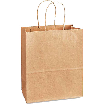 Sac de courses kraft vert Century Cypress avec poignées - 20,3 cm x 12,1 cm x 26,7 cm, 250/Caisse