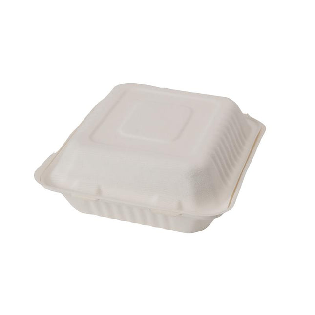 Eco-Packaging Sugarcane Clamshell Containers - 8" X 8" X 3", Compostable, 200/Case