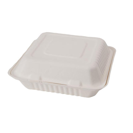 Eco-Packaging Sugarcane Hinged Containers - 9" X 9" X 3", 3?Compartment, Compostable, 200/Case