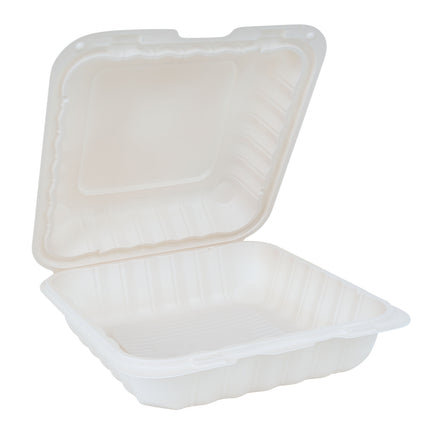 Ecosystems Hinged Containers - 8" X 8", White, MFPP, 150/Case