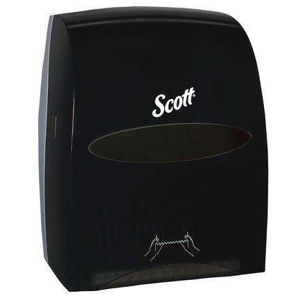 Distributeur de papier essuie-mains en rouleau à noyau rigide manuel Scott Essential (46253) – Noir, pour rouleaux de papier essuie-mains Scott à noyau violet, 32,1 cm x 41 cm x 25,9 cm, vendu à l'unité
