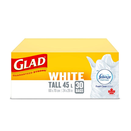 GLAD® Kitchen Catcher Bag, Easy Tie Tall, Polyethylene, White, 12 Gal, 30 Bags/Pack, 12 Packs/Case