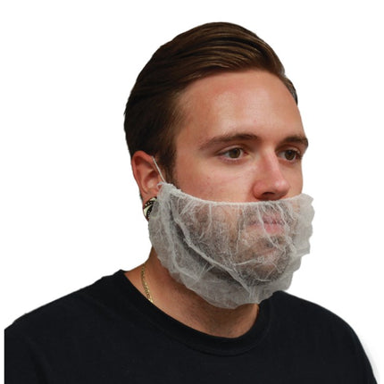 Think Safety Single Loop Polypropylene Beard Guard - One Size, White, 100 Packs/Bag