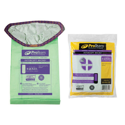 ProTeam Intercept Micro Filter Bag - Pleated Filter Design, Green, 6qt Capacity, 10/Pack