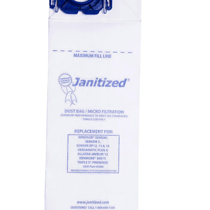 Sac de filtre d'aspirateur Janitized Windsor - Blanc, rectangulaire, en fibre de papier, lot de 10