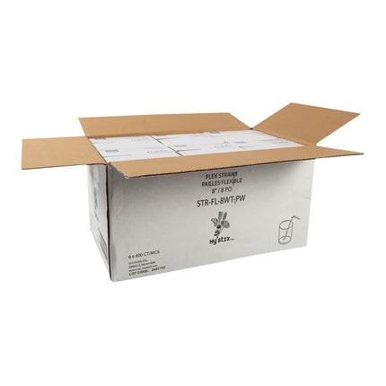 511 Food Service Plastic Flex Straw - Paper Wrapped, 8", White, 2400/Case