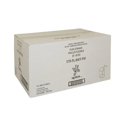 511 Food Service Plastic Flex Straw - Paper Wrapped, 8", White, 2400/Case