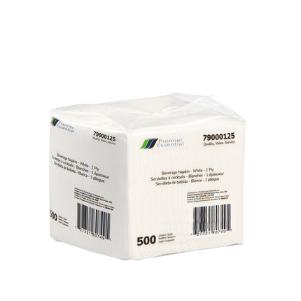 Premier Essential Beverage Napkin - White, 9.06" X 9.06", 1 Ply, 500/Pack, 8 Packs/Case