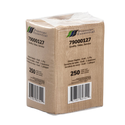 Premier Essential Dinner Napkin - Kraft, 16.93" X 14.96", 1 Ply, 250/Pack, 12 Packs/Case