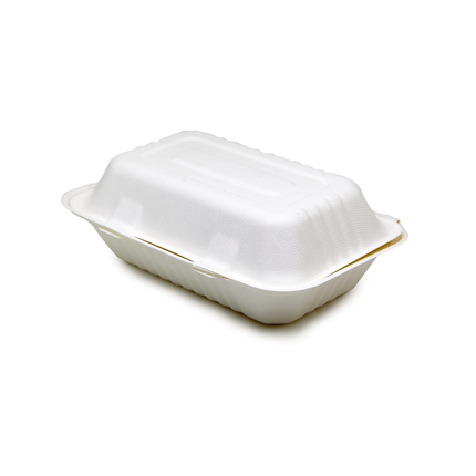 Eco-Packaging® Compostable 1-Compartment Sugarcane Clamshell Container, 9" X 6" X 3", White, 200/Case