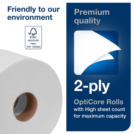 Tork Premium Bath Tissue Roll W/ OptiCore - 2 Ply, White, 800 Sheets/Roll, 36 Rolls/Case