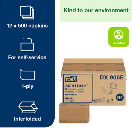 Tork Universal Xpressnap Dispenser Napkin - Interfold, 500 Sheets/Bag, 12 Bags/Case
