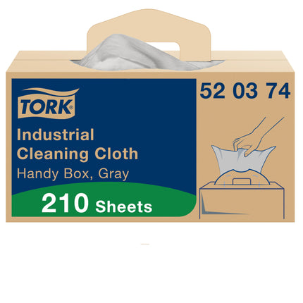 Tork Industrial Cleaning Cloth - Self-Dispensing Handy Box, 1-Ply, Grey, 210 Sheets/Case