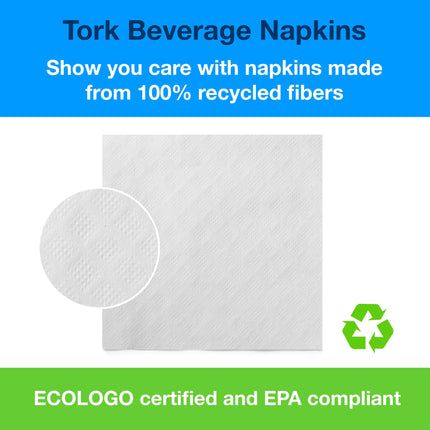Tork Beverage Napkin - 1ply White, 500/Box, 8 Boxes/Case