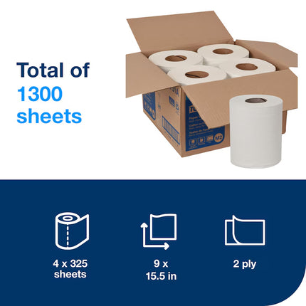 Tork Advanced Paper Plus Centerfeed Wiper - White, 1 Ply, 325 Sheets/Pack, 4 Packs/Case