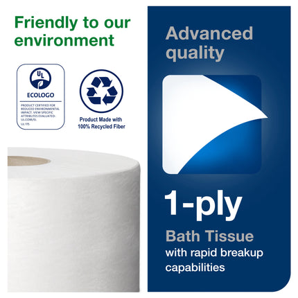 Rouleau de papier toilette Tork Advanced Mini Jumbo – 1 épaisseur, blanc, 365,76 m/rouleau, 12 rouleaux/caisse