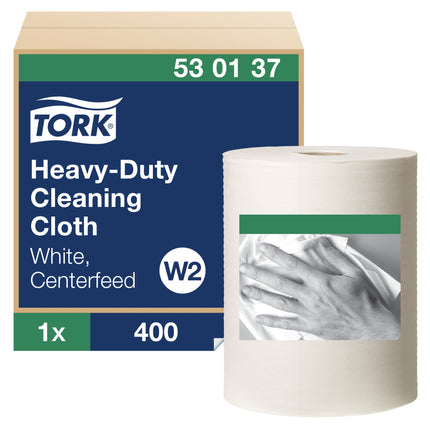 Tork Heavy-Duty Cleaning Cloth Centrefeed Pull - 1-Ply, White, 4000 Sheets/Roll, 1 Roll/Case