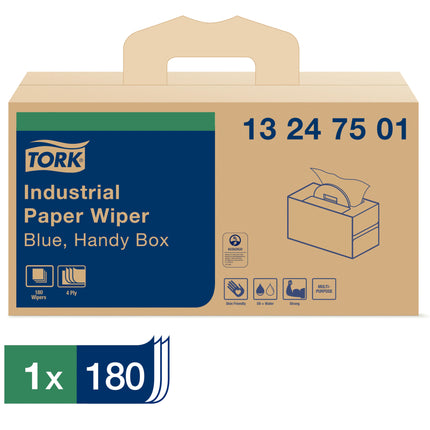Tork Industrial Paper Wiper Handy-Box - 4-Ply, Blue, 180 Wipers/Box, 1 Box/Case